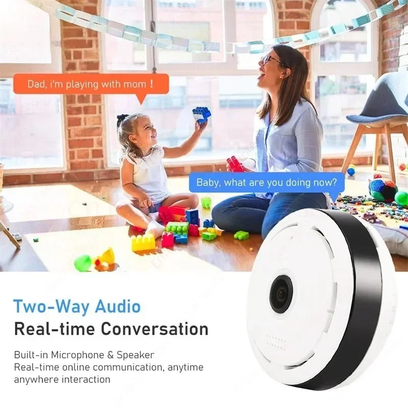 Small Wifi 360° Surveillance Camera with Two-way Voice and 2MP Video for Home Security Protection
