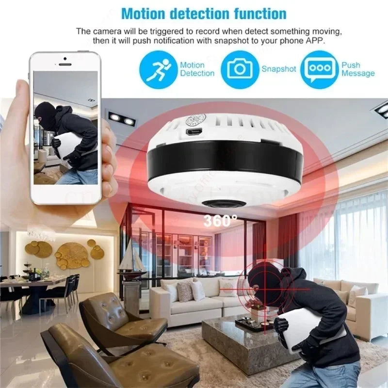 Small Wifi 360° Surveillance Camera with Two-way Voice and 2MP Video for Home Security Protection