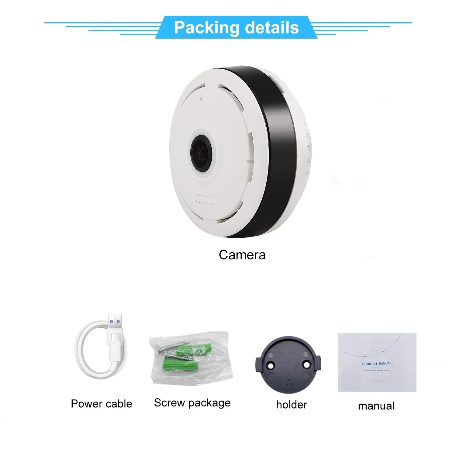 Small Wifi 360° Surveillance Camera with Two-way Voice and 2MP Video for Home Security Protection