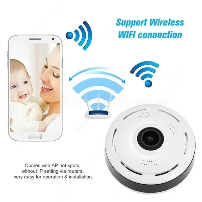 Small Wifi 360° Surveillance Camera with Two-way Voice and 2MP Video for Home Security Protection