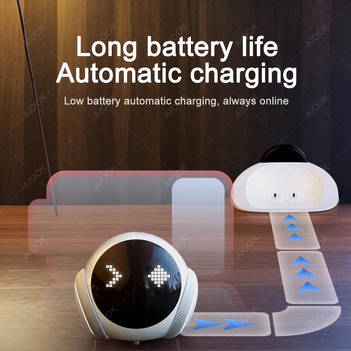 AIOOK 2K HD Robot Camera with Automatic Charging, 5G WiFi, Night Vision, Mobile Pet Tracking & Remote View via TUYA App