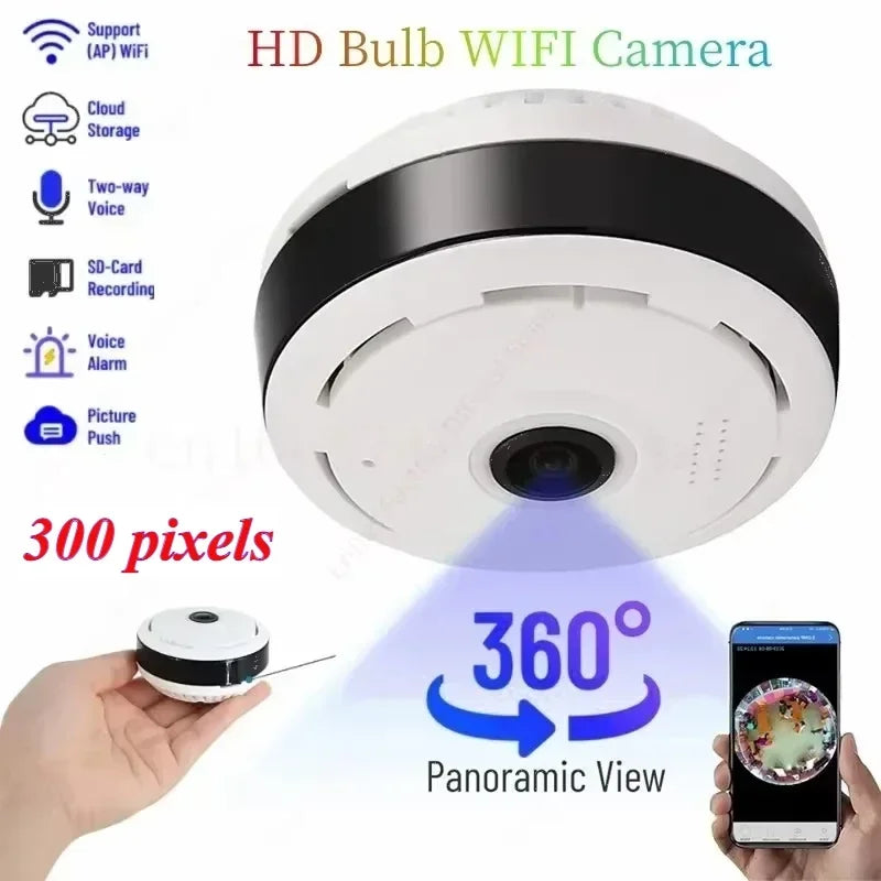 Small Wifi 360° Surveillance Camera with Two-way Voice and 2MP Video for Home Security Protection