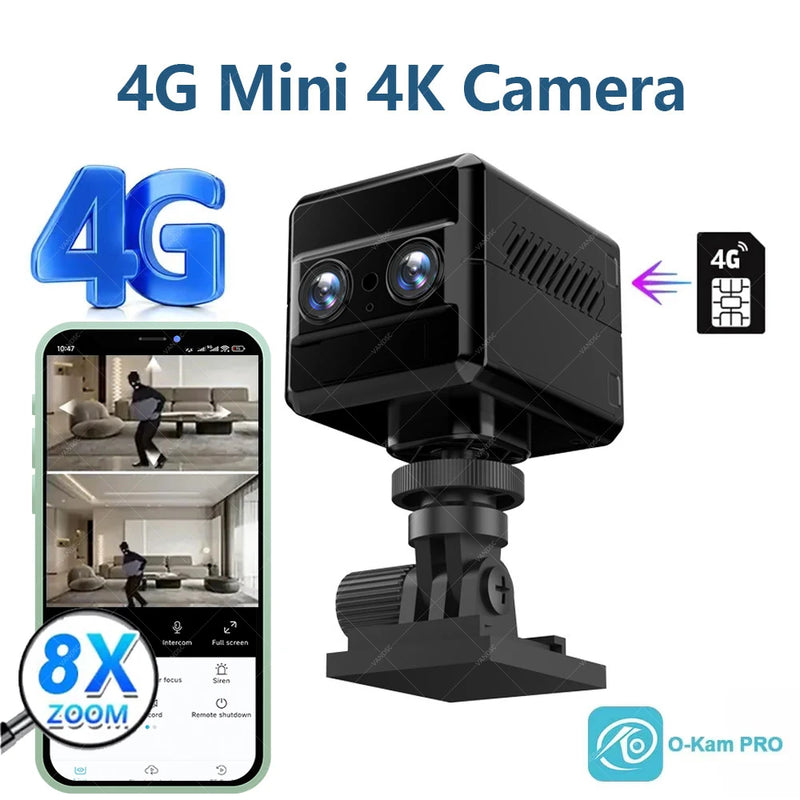 8X Dual-Lens 4K UHD Mini Security Camera - 4G Sim, Night Vision, 4000mAh, PIR Detection, Limited Stock!