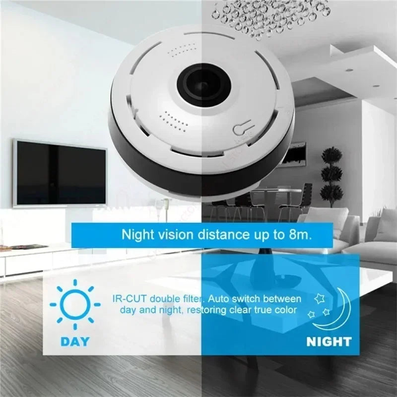 Small Wifi 360° Surveillance Camera with Two-way Voice and 2MP Video for Home Security Protection