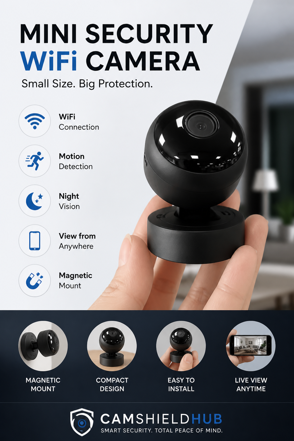 Mini WiFi Security Camera with Night Vision for Home Surveillance - Camshield Hub